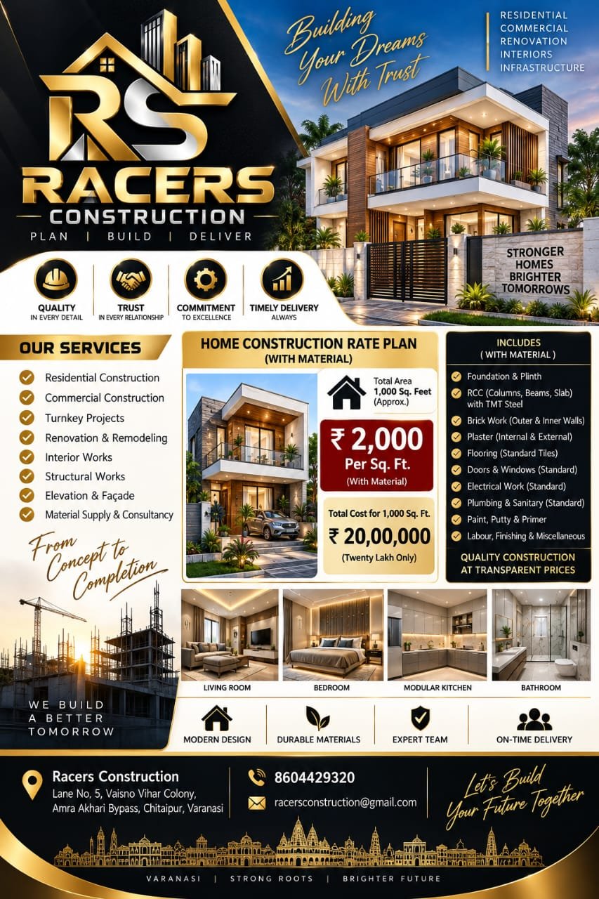 1000 sq ft home construction rate plan Varanasi